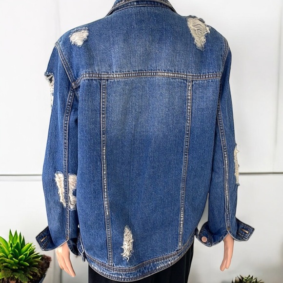 TinselTown Oversized Destroyed Blue Denim Jacket - Picture 10 of 16